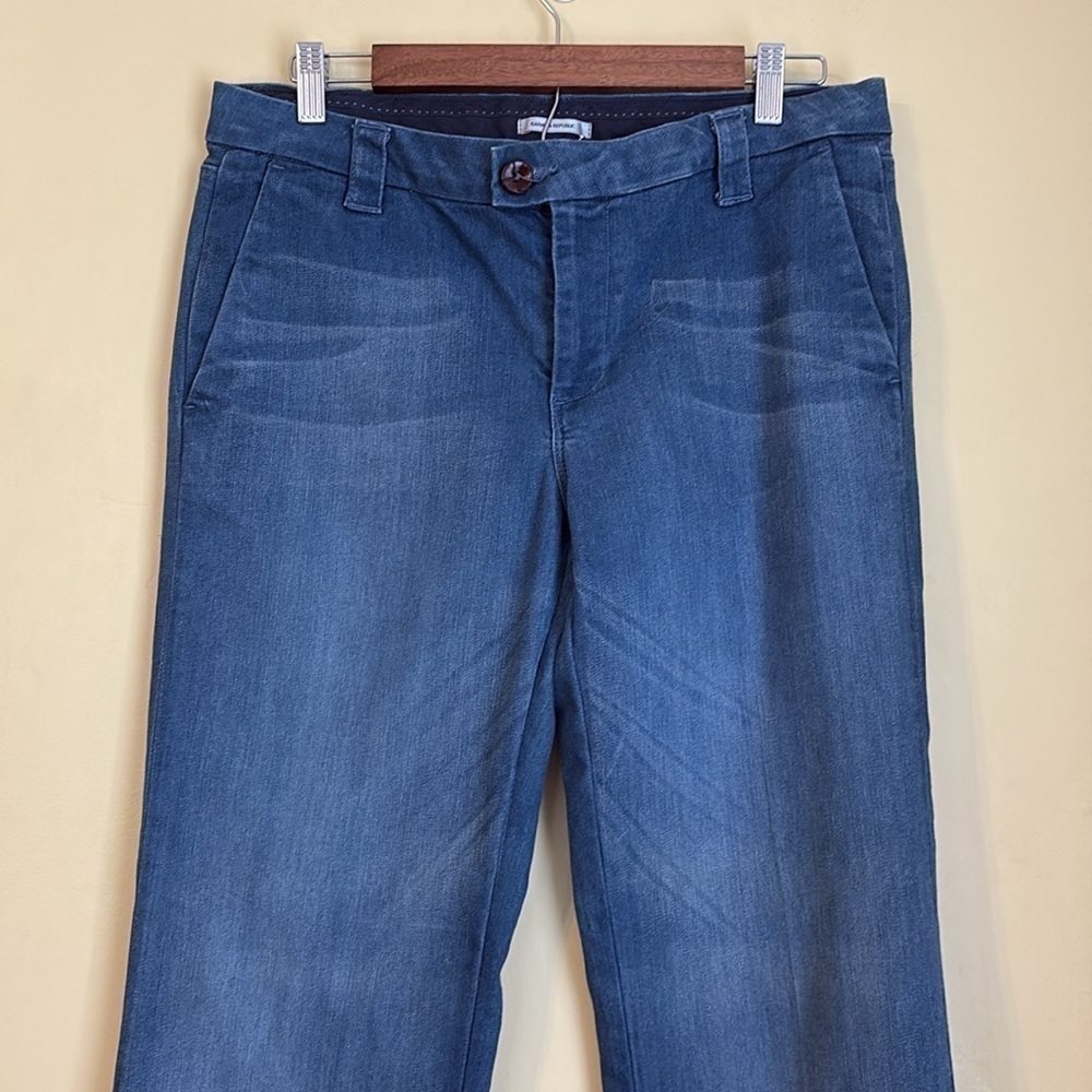 Banana Republic Bootcut Flare Cuff Flap Back Pocket Whisped Blue Denim Jeans 12 - Picture 3 of 15